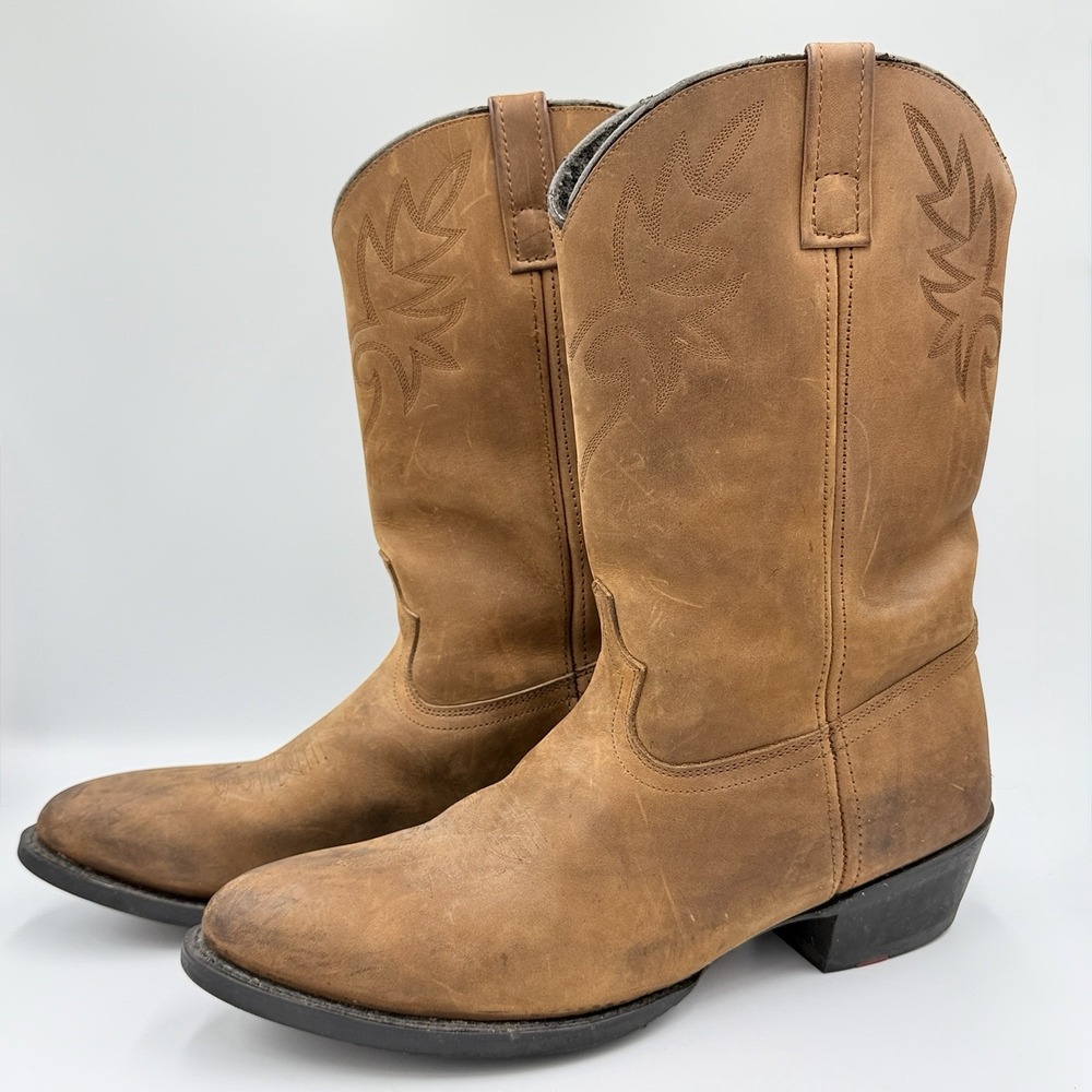 VTG Dingo Men's 13 D Brown Leather Western Cowboy Boots Round Toe Distressed